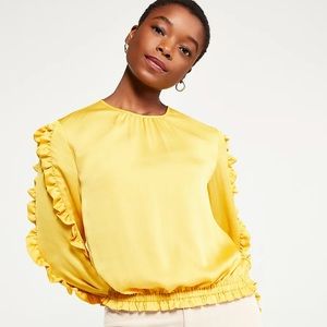 Ann Taylor Petite Yellow Ruffle Sleeve Top